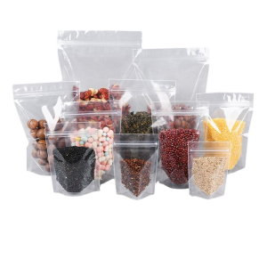 1. Glossy Clear stand up pouch with resealable ziplock