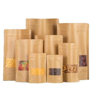 4.Brown kraft paper stand up pouch with reasealable ziplock