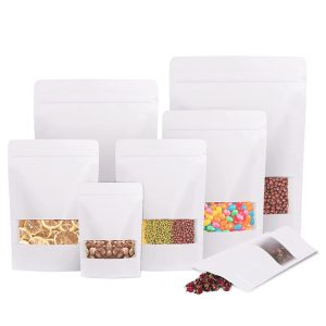 White kraft paper stand up pouch with reasealable ziplock